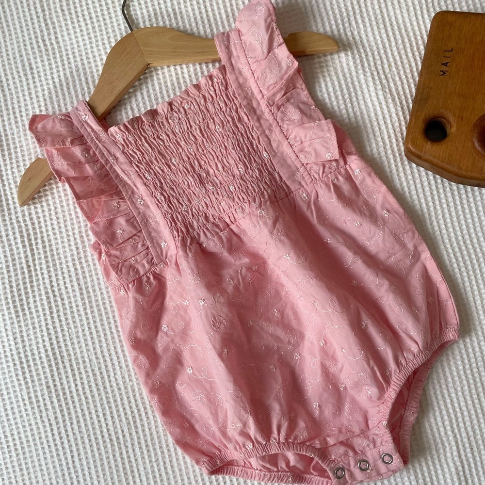 Vintage Pink Ruffled Baby Romper
